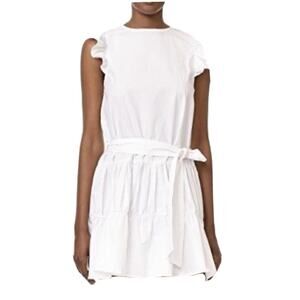 English Factory Ruffed White Dress with Tie Detail, Size Medium, new with tags